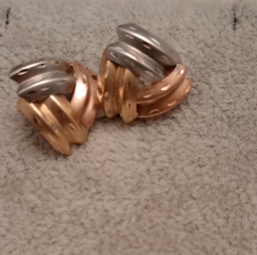 Tri-Colored Gold Post Earrings - Picture 3 of 8